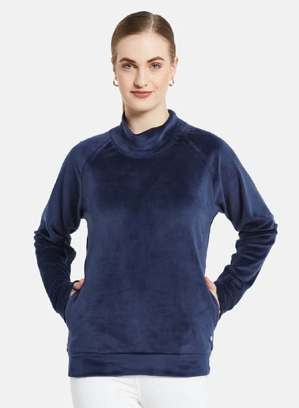 women's tops for those who prefer classic over trendy stylesWomen Navy Blue Solid Sweatshirt