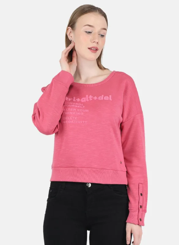 women's tops for business casual attireWomen Pink Printed Sweatshirt