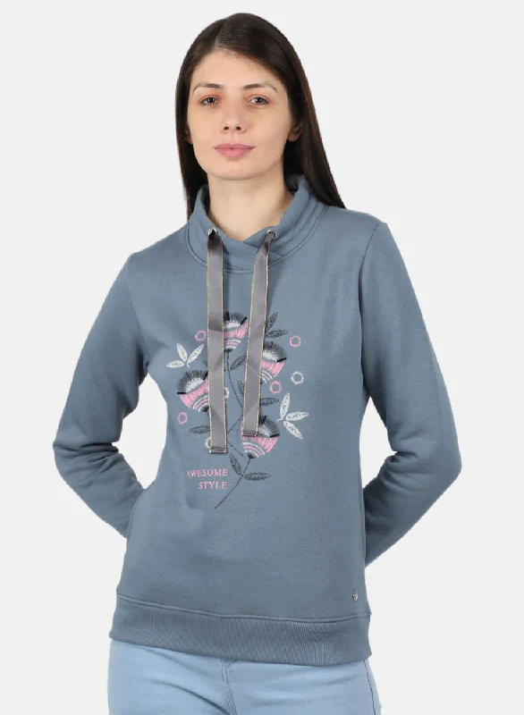 women's tops with floral printsWomen Grey Printed Sweatshirt