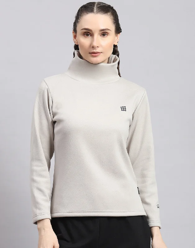 silk women's topsWomen Grey Solid T Neck Full Sleeve Sweatshirt