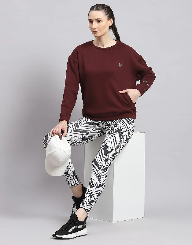 women's tops for wedding guest attireWomen Maroon Solid Round Neck Full Sleeve Sweatshirt