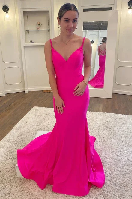 Wedding DressLong Fuchsia Mermaid Spaghetti Straps Prom Dresses Y4165