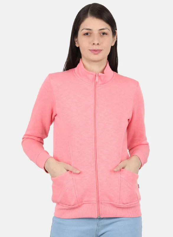 women's tops with geometric patternsWomen Pink Solid Sweatshirt