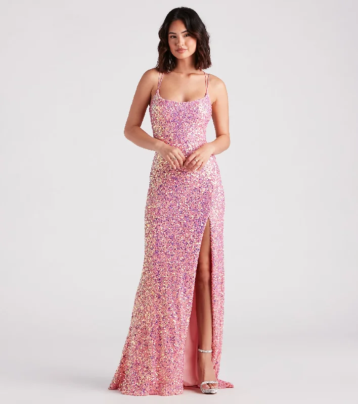 women's statement dressesEmmeline Iridescent Sequin A-Line Formal Dress