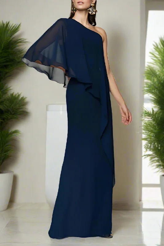 women's smart casual dressesChiffon One Shoulder Sleeveless Floor Length Mother of The Bride Dresses