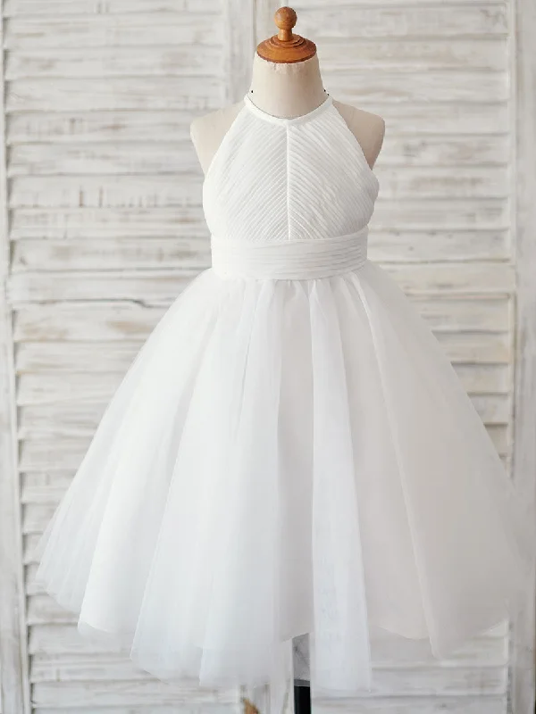 Spaghetti Strap DressSleeveless Crewneck Ecru White Kids Party Dresses