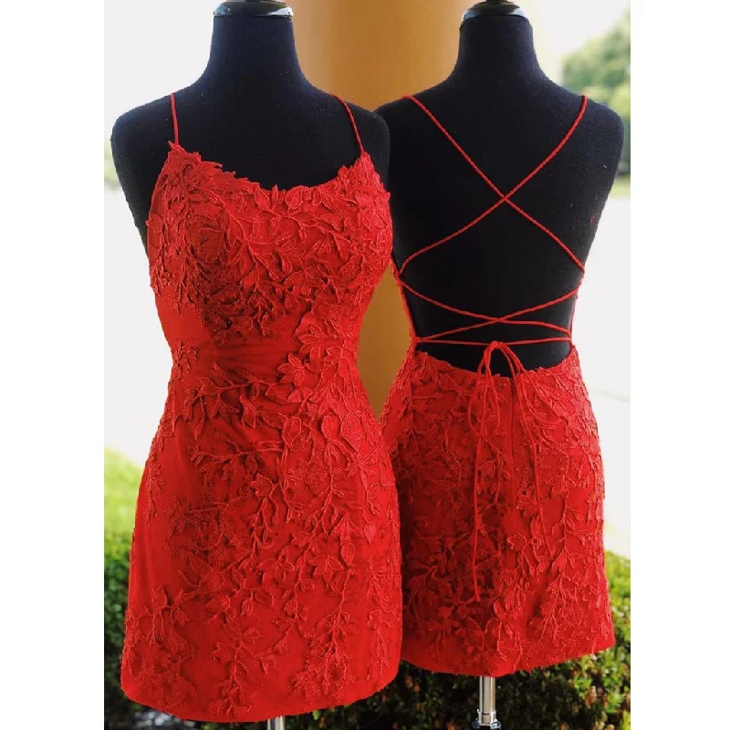 Tea-Length DressDifferent Colors Mermaid Lace Cross Back Homecoming Dress, FC3817