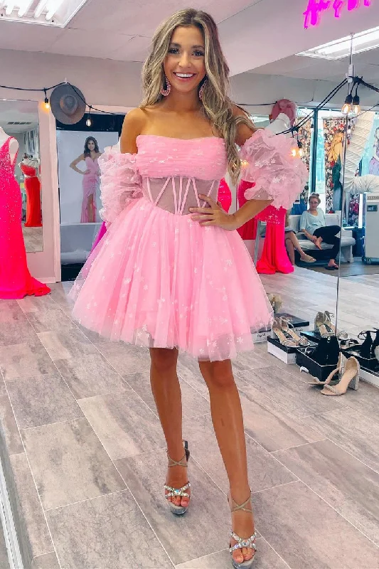 Petite DressVenetia |A-Line Pleated Tulle Homecoming Dress
