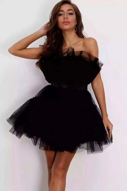 women's limited-edition dressesIsabella | Cute A Line Strapless Black Short Homecoming Dress