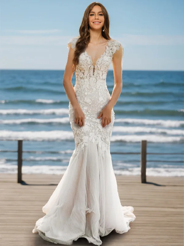 Chiffon DressTrumpet/Mermaid V-Neck Sleeveless Appliques Wedding Dresses