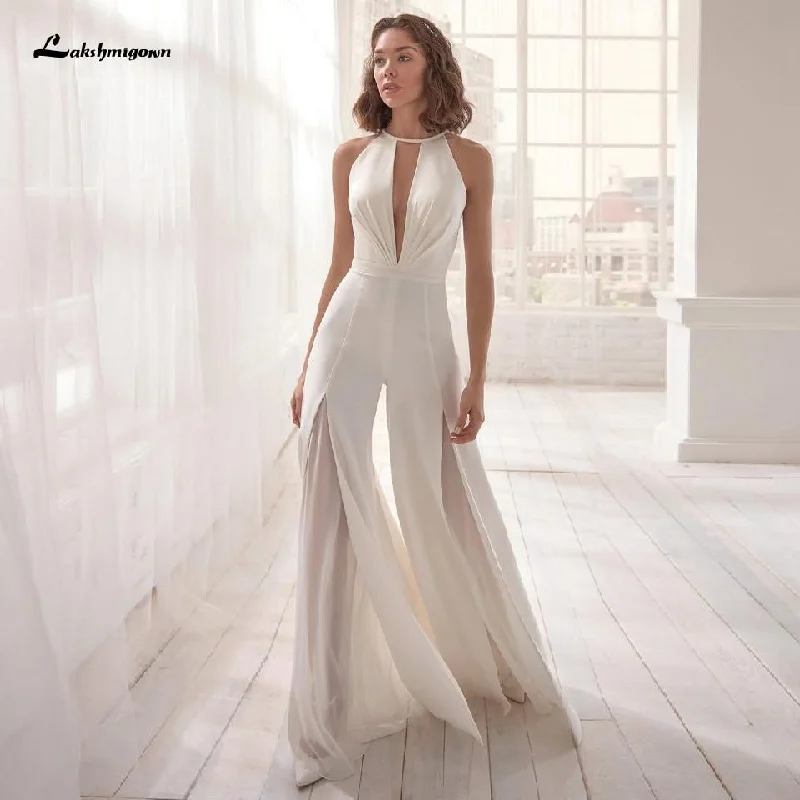 Glamour DressRoycebridal Classic Bridal Halter Jumpsuit Wedding Dress