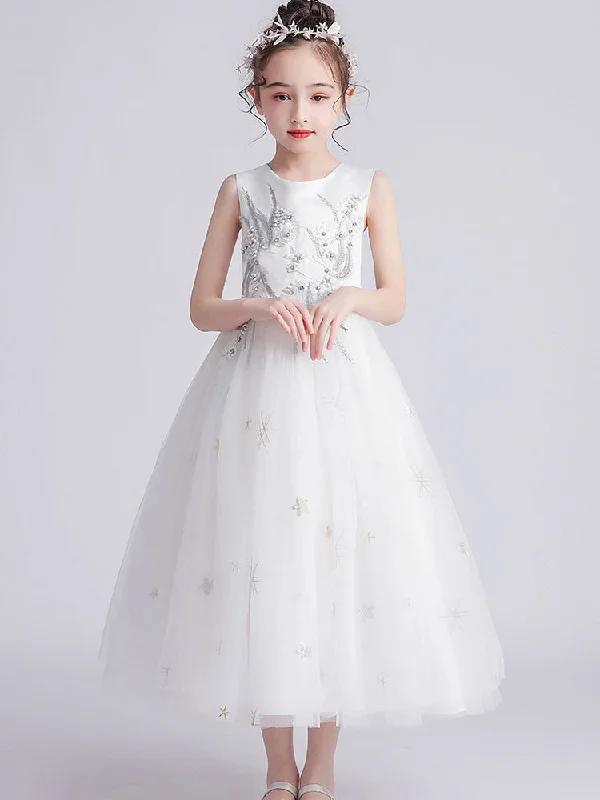 Chiffon DressJewel Neck Tulle Sleeveless Ankle-Length Princess Kids Party Dresses