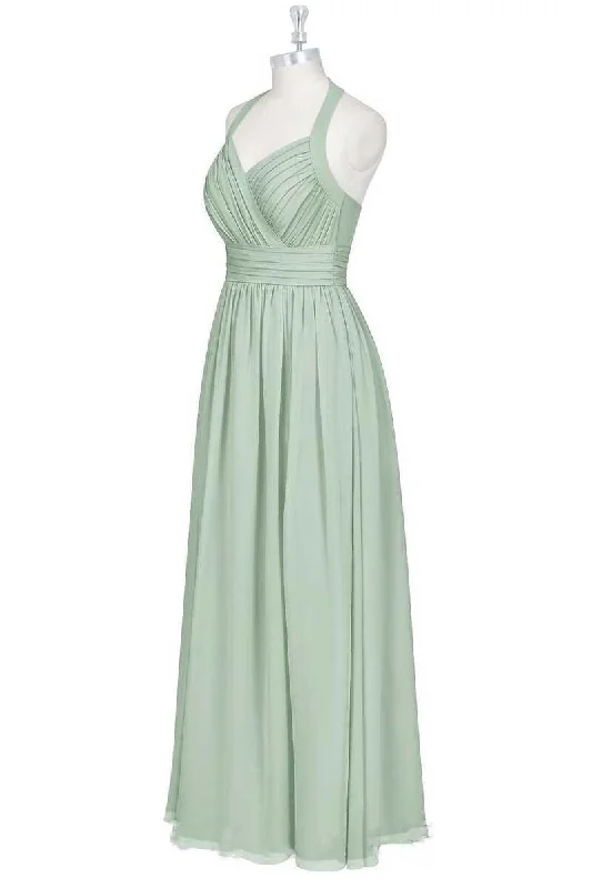 women's empire-line dressesSage Green Chiffon Halter Backless A-Line Bridesmaid Dress