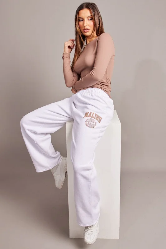 White Track Pants Wide Leg